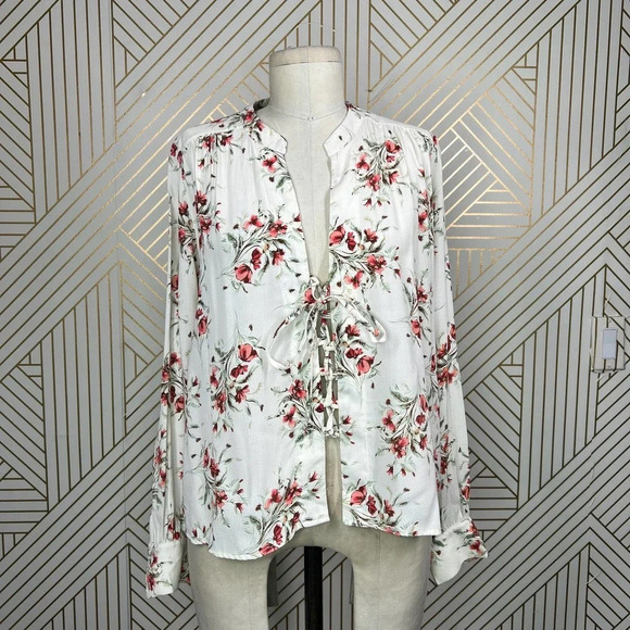Flynn Skye Get Away Lace Up Front Blouse Day Desire White Red Floral Size US XS - Picture 2 of 12